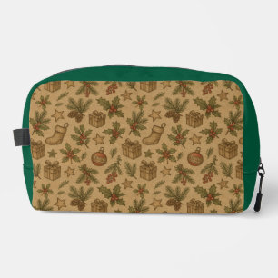 Rustic, vintage Christmas patterned Dopp Kit