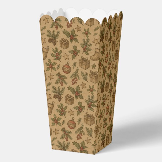 Rustic, vintage Christmas patterned Favour Box (Front)