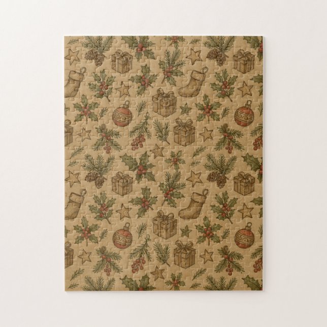 Rustic, vintage Christmas patterned Jigsaw Puzzle (Vertical)