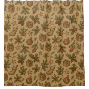 Rustic, vintage Christmas patterned Shower Curtain