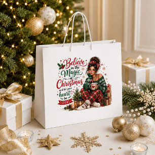 Rustic Vintage Christmas Red Green Gift Bag Design