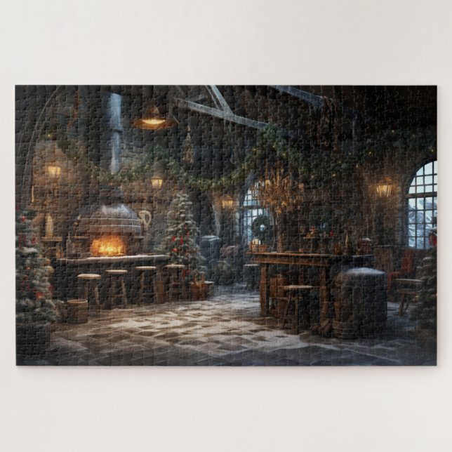 Rustic vintage Christmas Scene Fireplace  Jigsaw Puzzle (Horizontal)