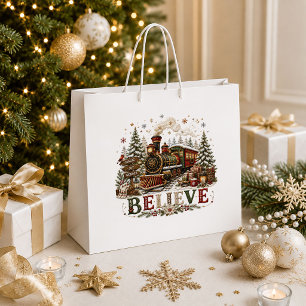 Rustic Vintage Christmas Snowflake Holiday Gift Ba Large Gift Bag