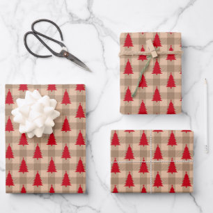Rustic vintage Christmas trees buffalo check plaid Wrapping Paper Sheet