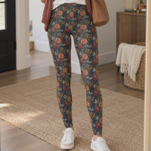 Rustic Vintage Chrysanthemum Leggings