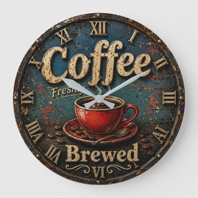 Rustic Vintage Coffee  Large Clock (Front)