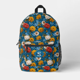 Rustic Vintage Colourful Floral Pattern in Blue Printed Backpack