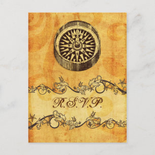 rustic, vintage ,compass nautical wedding rsvp invitation postcard