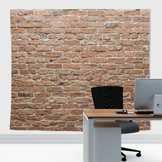 Rustic Vintage Cottage Old Red Brick Wall Tapestry (Old red brick stone wall tapestry decor with stone  texture for zoom meetings backdrop or home decor)