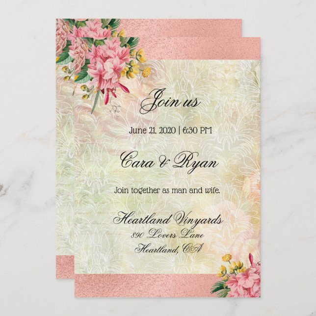Rustic Vintage Country Floral Elegant Wedding Invitation (Front/Back)