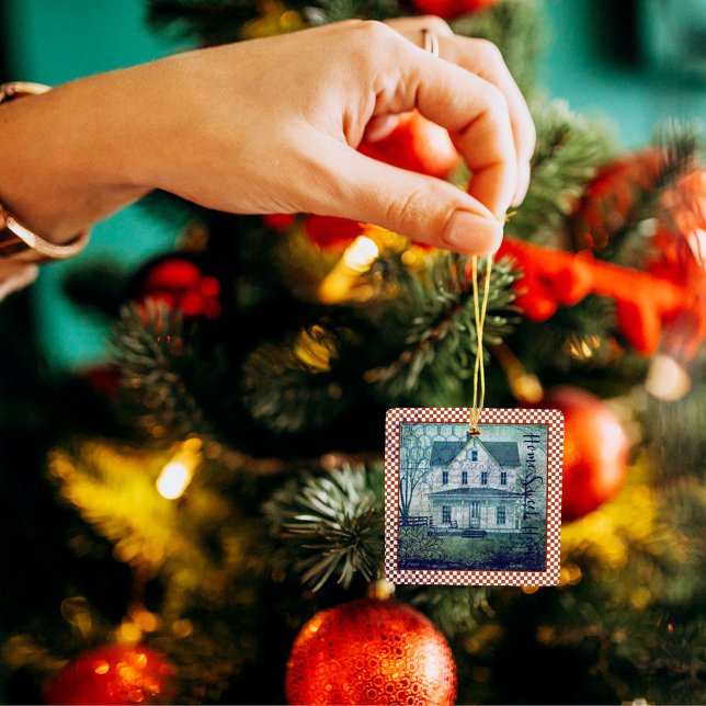 Rustic Vintage Country Home Ephemera Ceramic Ornament (Creator Uploaded)