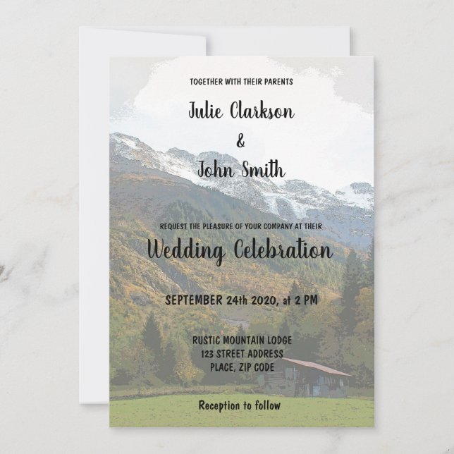 Rustic Vintage country Mountain Wedding invitation (Front)