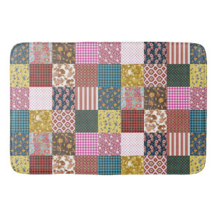 Rustic Vintage Country Patchwork Quilt Pattern Bath Mat