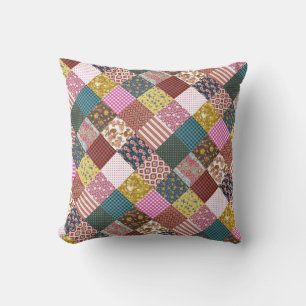 Rustic Vintage Country Patchwork Quilt Pattern  Cushion