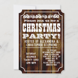 Rustic Vintage Country Wood Christmas Party Invitation