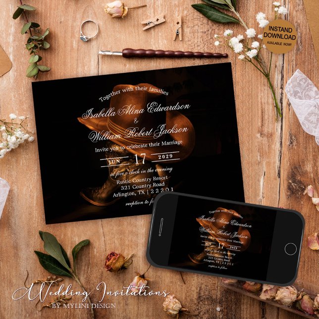 Rustic Vintage Cowboy Boots Western Wedding Invitation (Creator Uploaded)