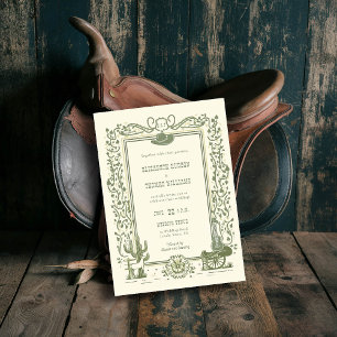 Rustic Vintage Cowboy Wedding Botanical Sage Green Invitation