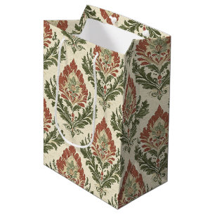 Rustic Vintage Damask Red Green Beige Medium Gift Bag
