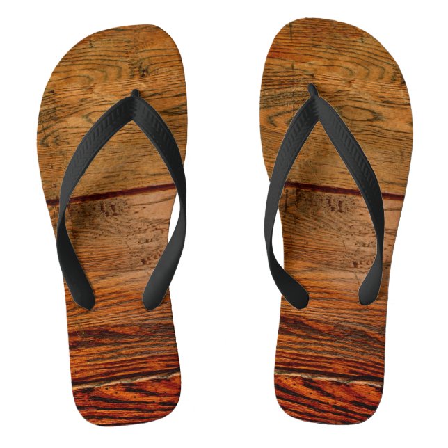 Rustic Vintage Dark Wood Grain Plank Look Thongs (Footbed)