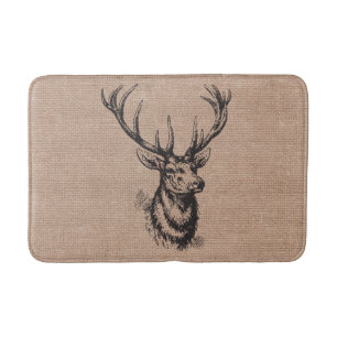 Rustic Vintage Deer Antlers Bath Mat