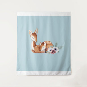 Rustic Vintage Deer Forest Floral Tapestry