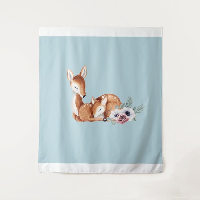 Rustic Vintage Deer Forest Floral Tapestry (Front)