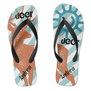 Rustic Vintage Deer Sun and Stripes Pattern Thongs