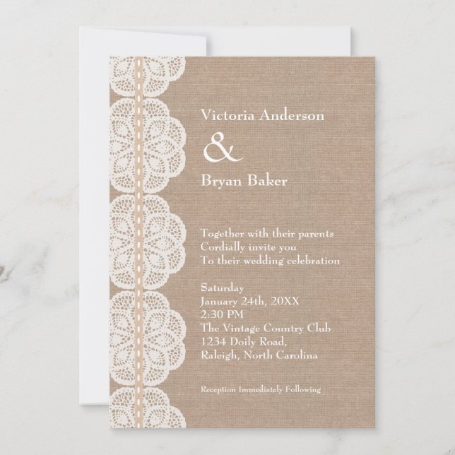 Rustic Vintage Doily Wedding Invitation (Front)