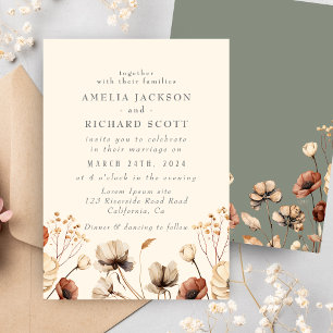 Rustic Vintage Dry wildflowers Sage green Wedding Invitation