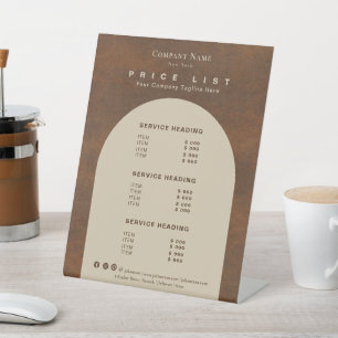 Rustic Vintage Earthy Tone Price List Pedestal Sign