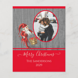Rustic Vintage Elf Red Green Photo Christmas Card