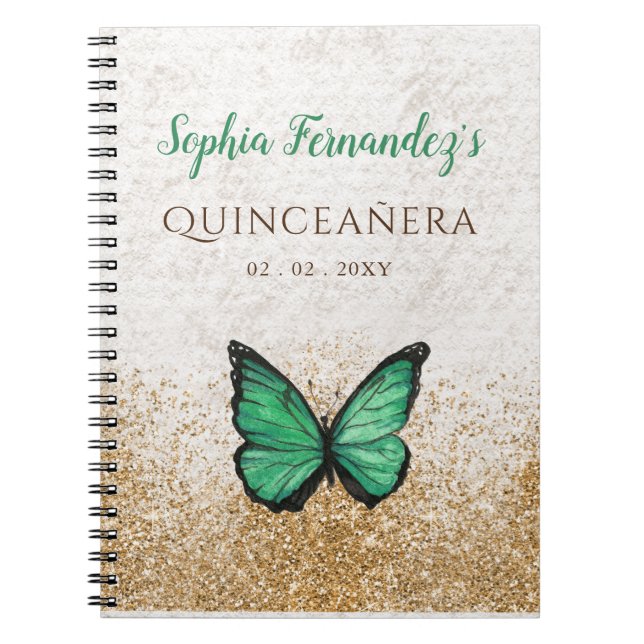 Rustic Vintage Emerald Green Gold Butterfly  Notebook (Front)