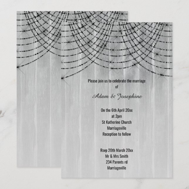 RUSTIC VINTAGE FAIRY LIGHT WASHED TIMBER WEDDING INVITATION (Front/Back)