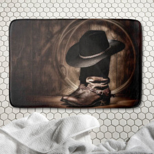rustic vintage farm cowboy boots western country bath mat