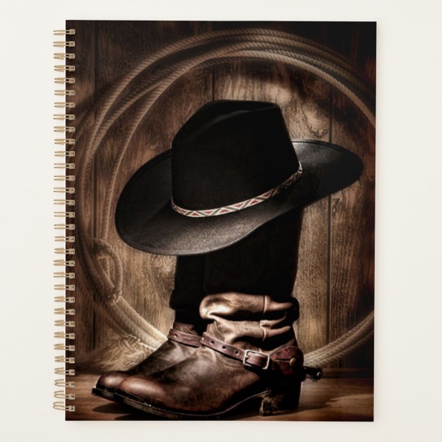 rustic vintage farm cowboy boots western country planner (Front)