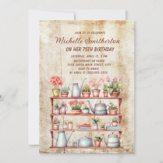 Rustic Vintage Farmhouse Kitchen 75th Birthday Invitation (Front)