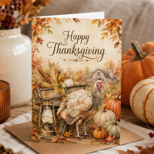 Rustic Vintage Farmhouse Turkey Happy Thanksgiving Card