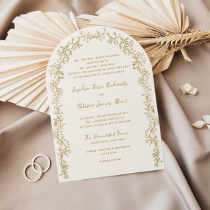 Rustic Vintage Floral Line Art Arch Wedding Invitation