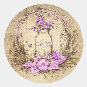 Rustic Vintage Floral Mason Jar Wedding Classic Round Sticker