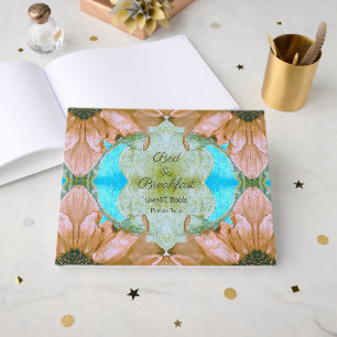 Rustic Vintage Floral Sunflower Teal Brown Guest Book