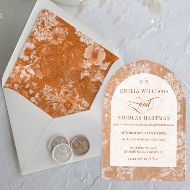 Rustic Vintage Floral Terracotta Wedding Acrylic Invitations (Creator Uploaded)