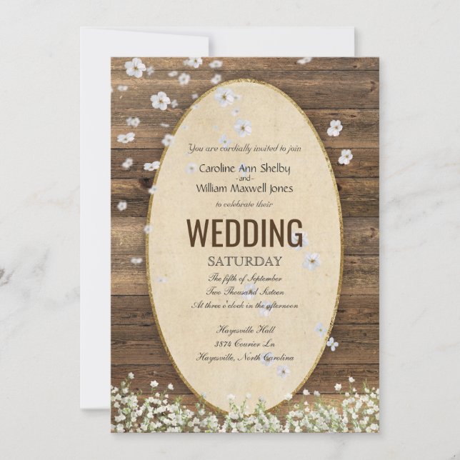 Rustic Vintage Flower Petal Wedding Invitation (Front)