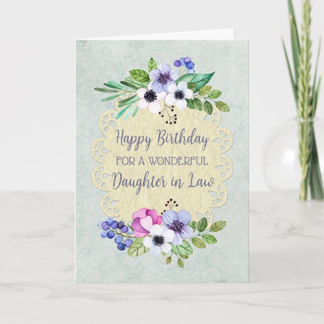 Rustic Vintage Flowers Daughter in Law Birthday Card (Front)