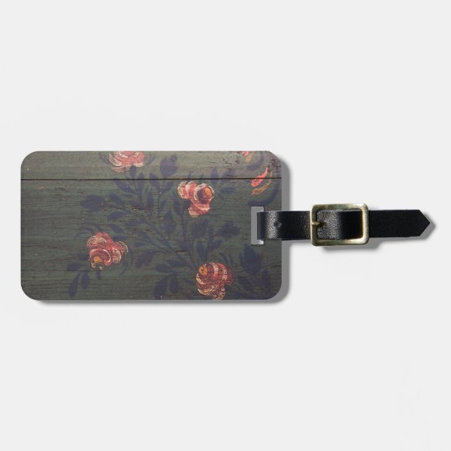 Rustic vintage flowers luggage tag (Front Horizontal)
