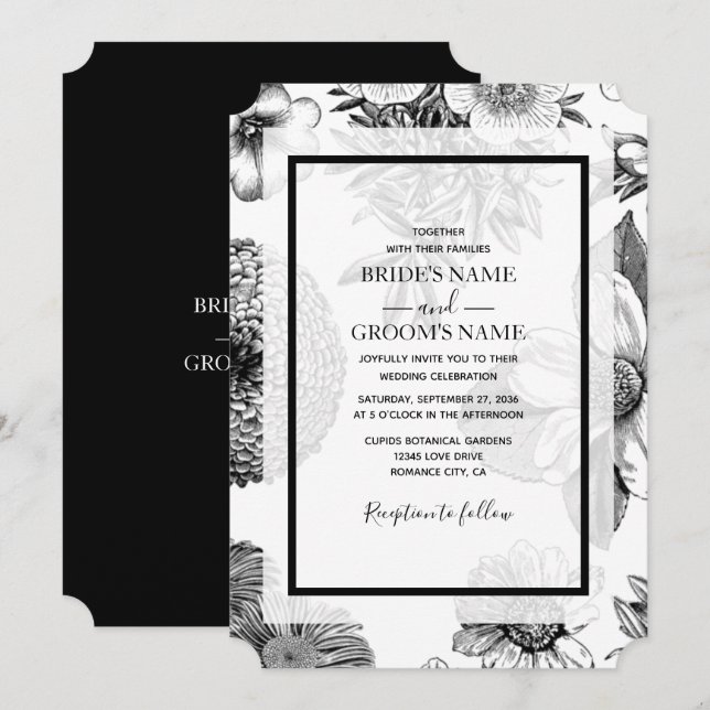 Rustic Vintage Flowers Wedding Invitations (Front/Back)