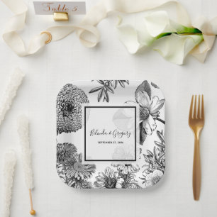 Rustic Vintage Flowers Wedding Paper Plate