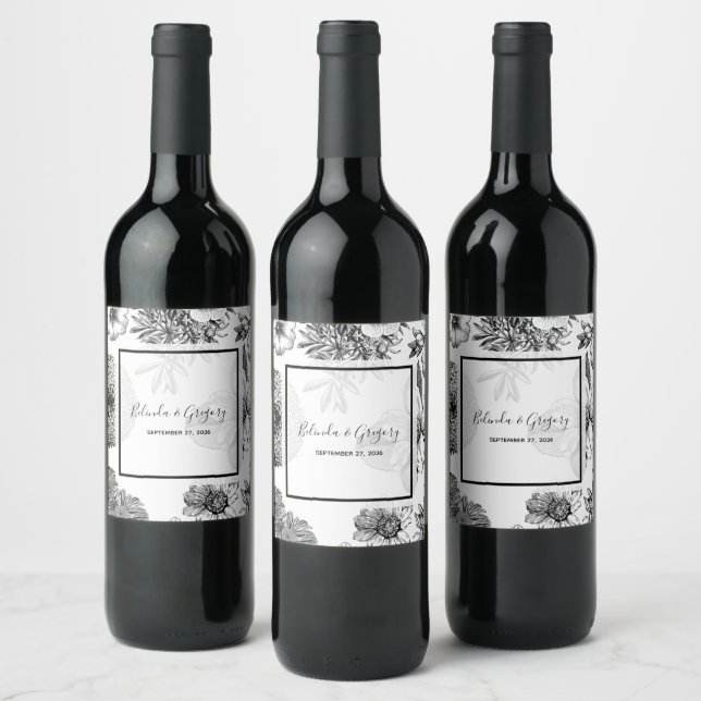 Rustic Vintage Flowers Wedding Wine Label (Bottles)