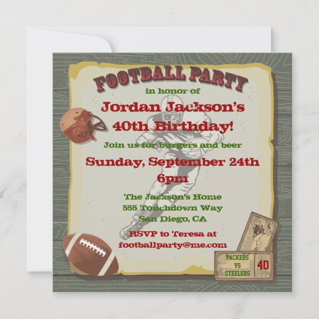 Rustic Vintage Football Party Invitations (Front)