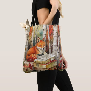 Rustic Vintage Fox Books Woodland Fall Autumn Tote Bag