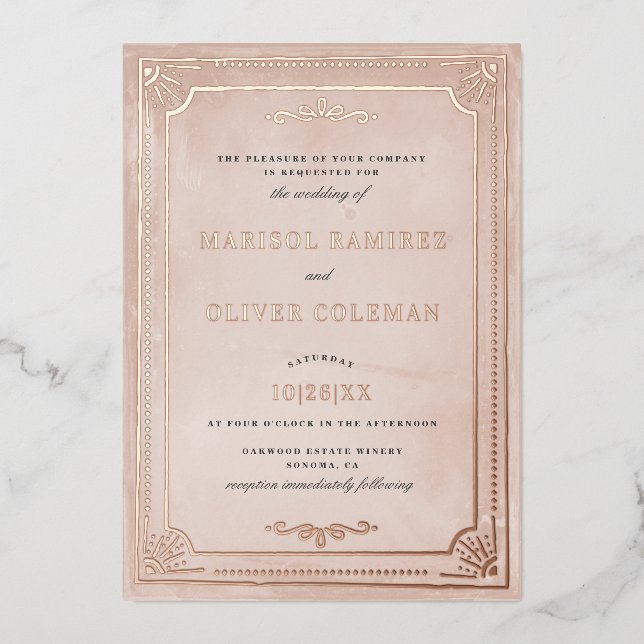 Rustic Vintage Frame Wedding REAL Foil Invitation (Front)